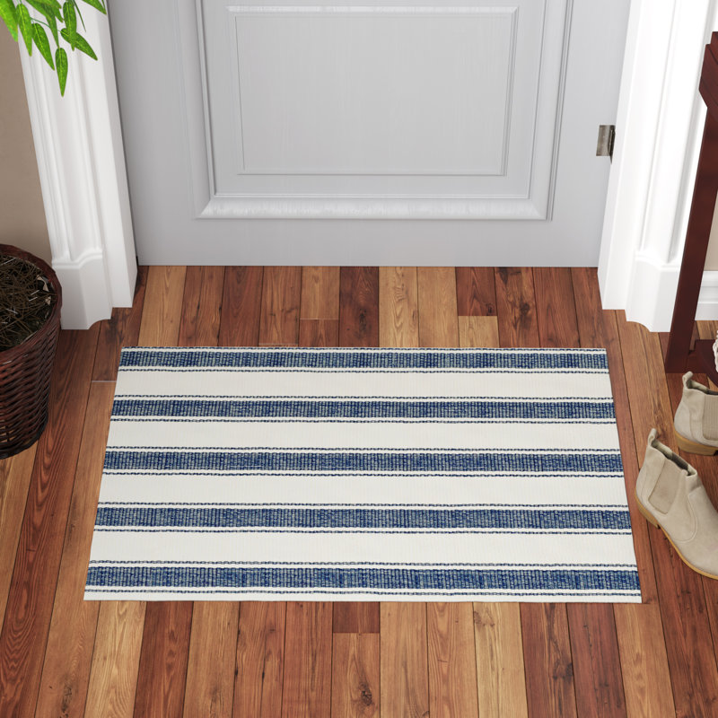 Dash and Albert Rugs Blue Awning Stripe Striped Handmade Flatweave Navy